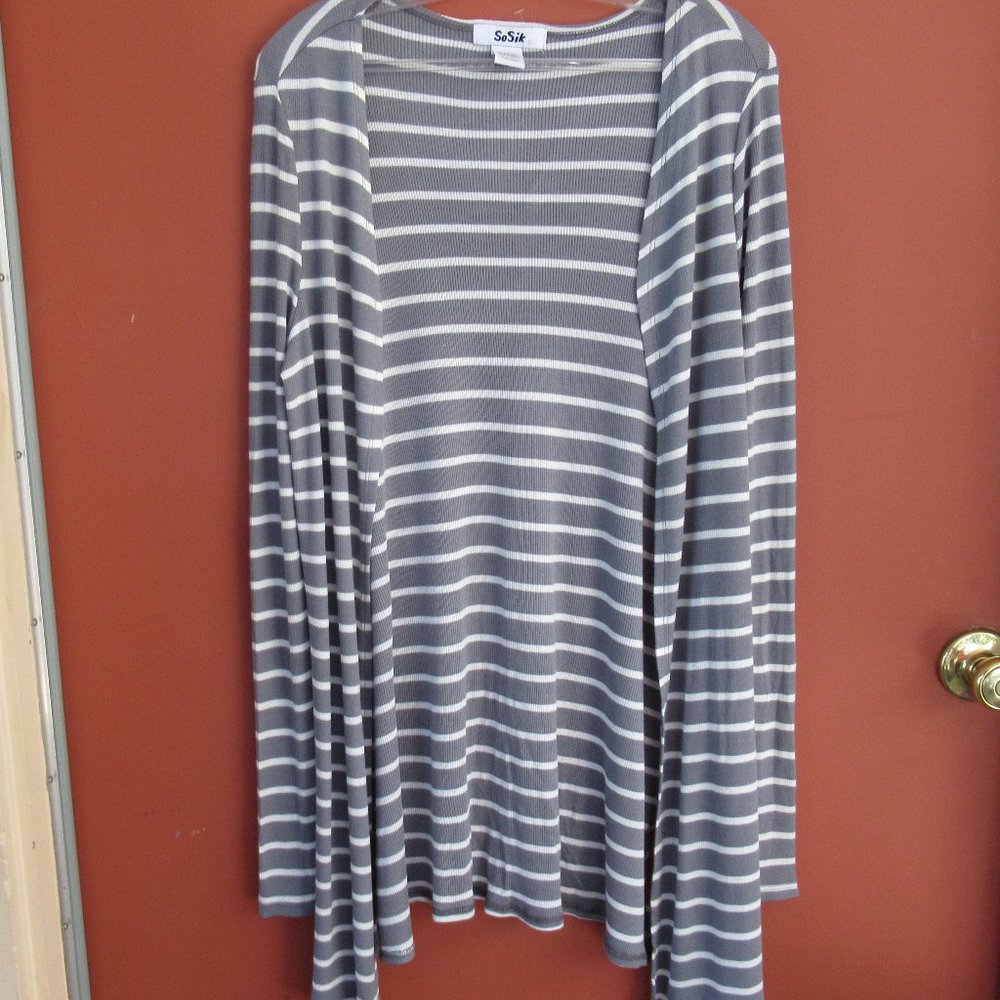 Sosik Long Light Cardigan Gray & White Stripes L